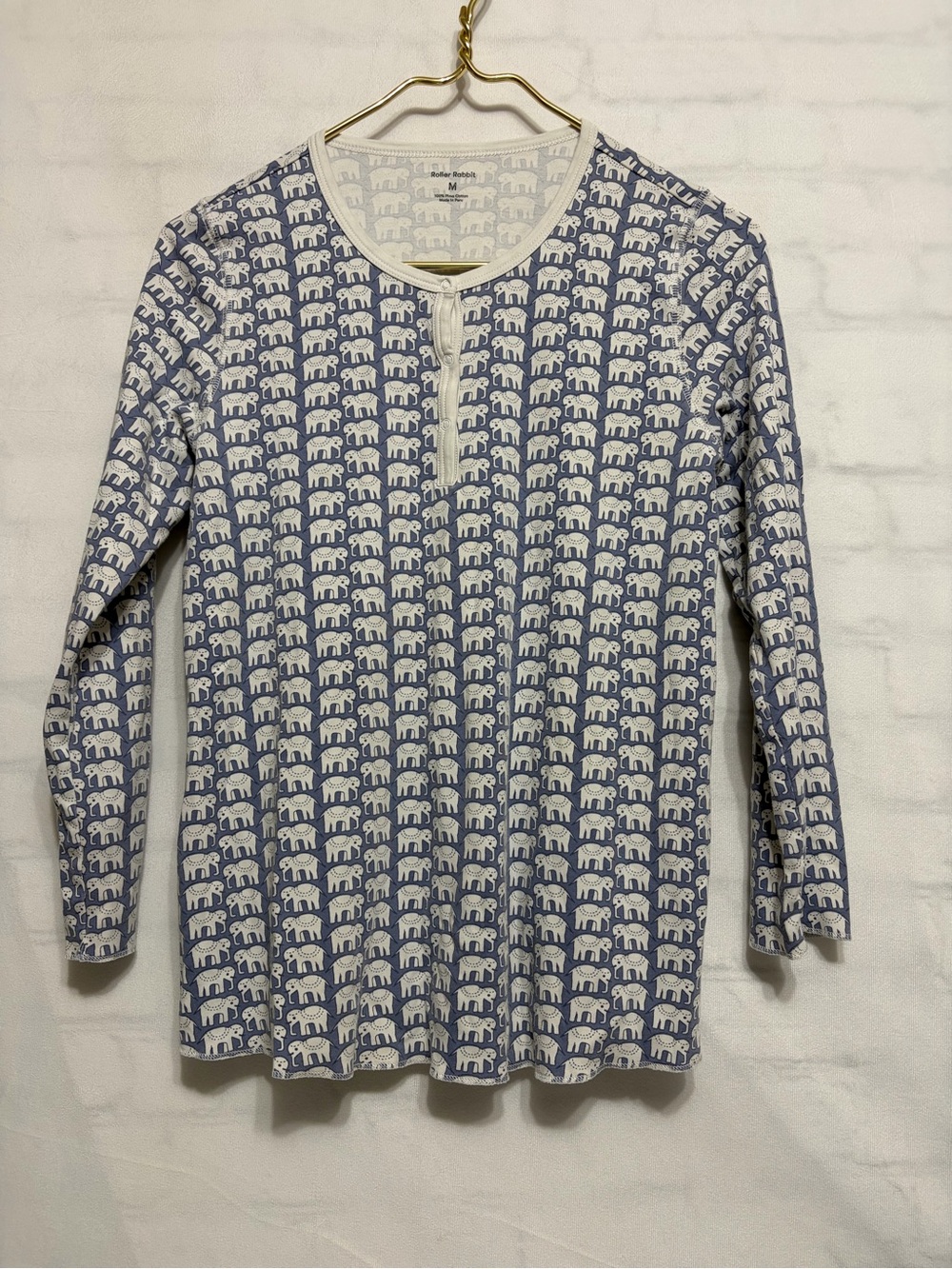 Roller Rabbit Pajama Set Women Sz Med Blue Elephant Print  Long Sleeve Pants